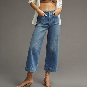 Anthropologie The Skipper Cropped Wide-Leg Jeans NWT sz 24 Medium Blue Pilcro